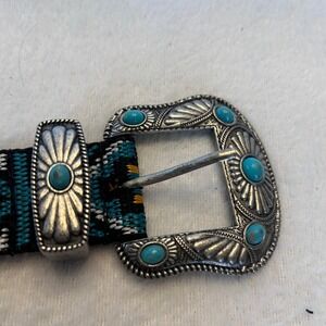 Montana West Turquoise Stone Studded Southwest Fabric Belt Silver Buckle Women